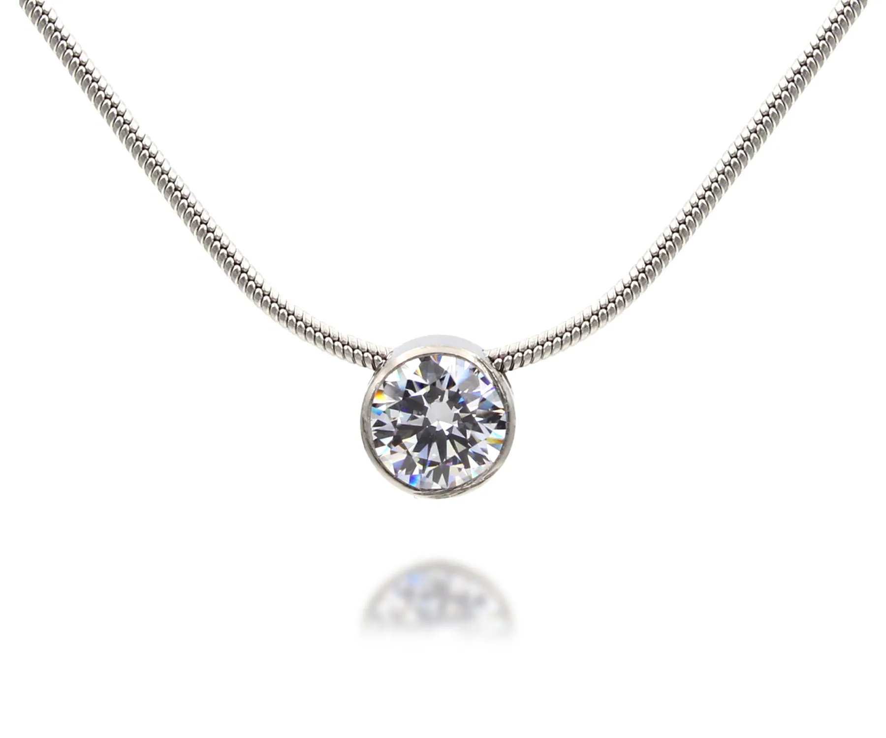 Large Classic Solitaire Bezel Slide Steel Necklace