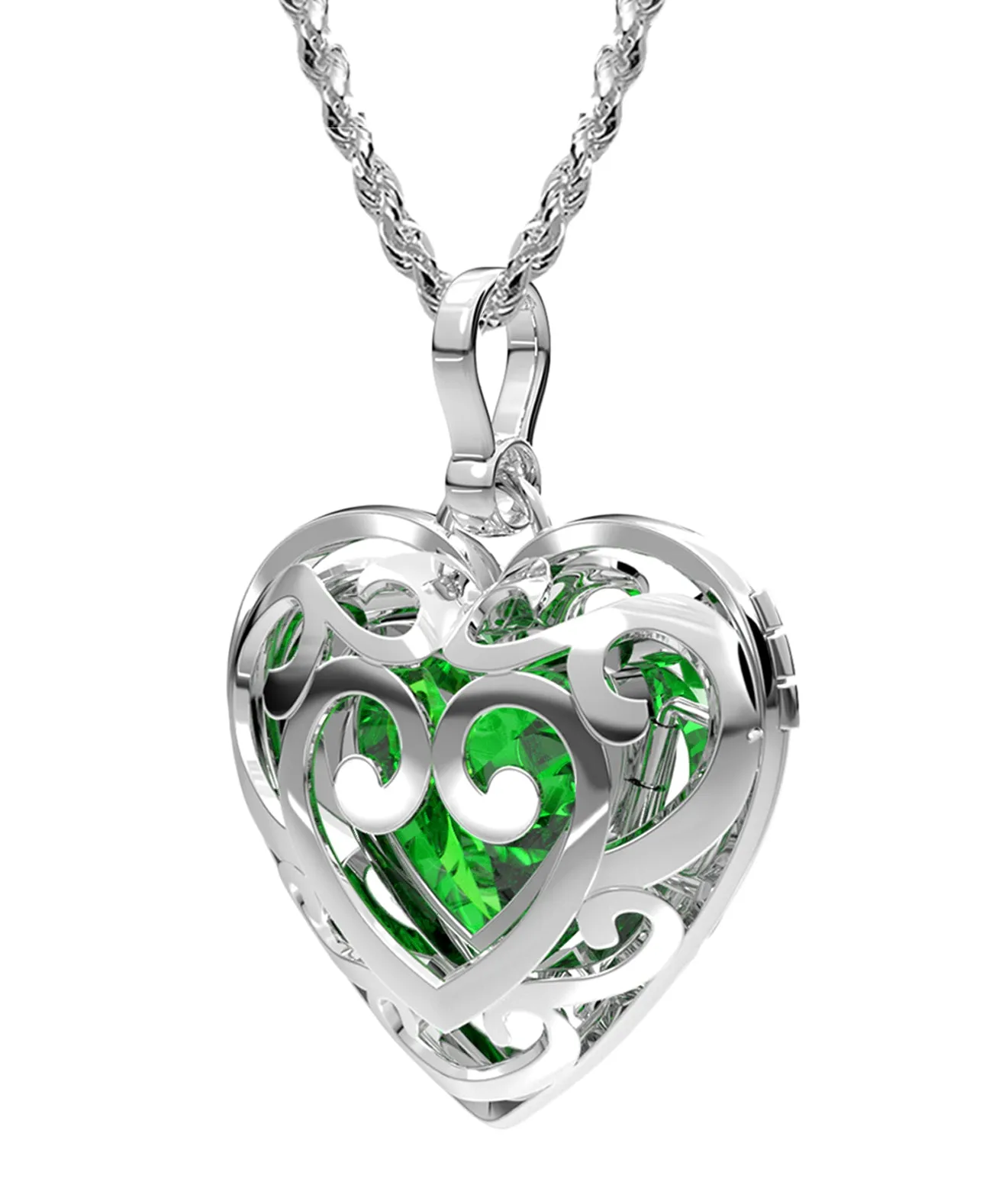 Large Ladies 925 Sterling Silver Polished Gemstone Heart Locket Pendant Necklace, 26mm