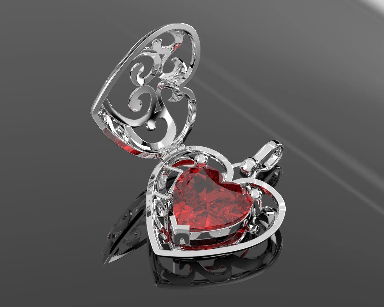 Large Ladies 925 Sterling Silver Polished Gemstone Heart Locket Pendant Necklace, 26mm