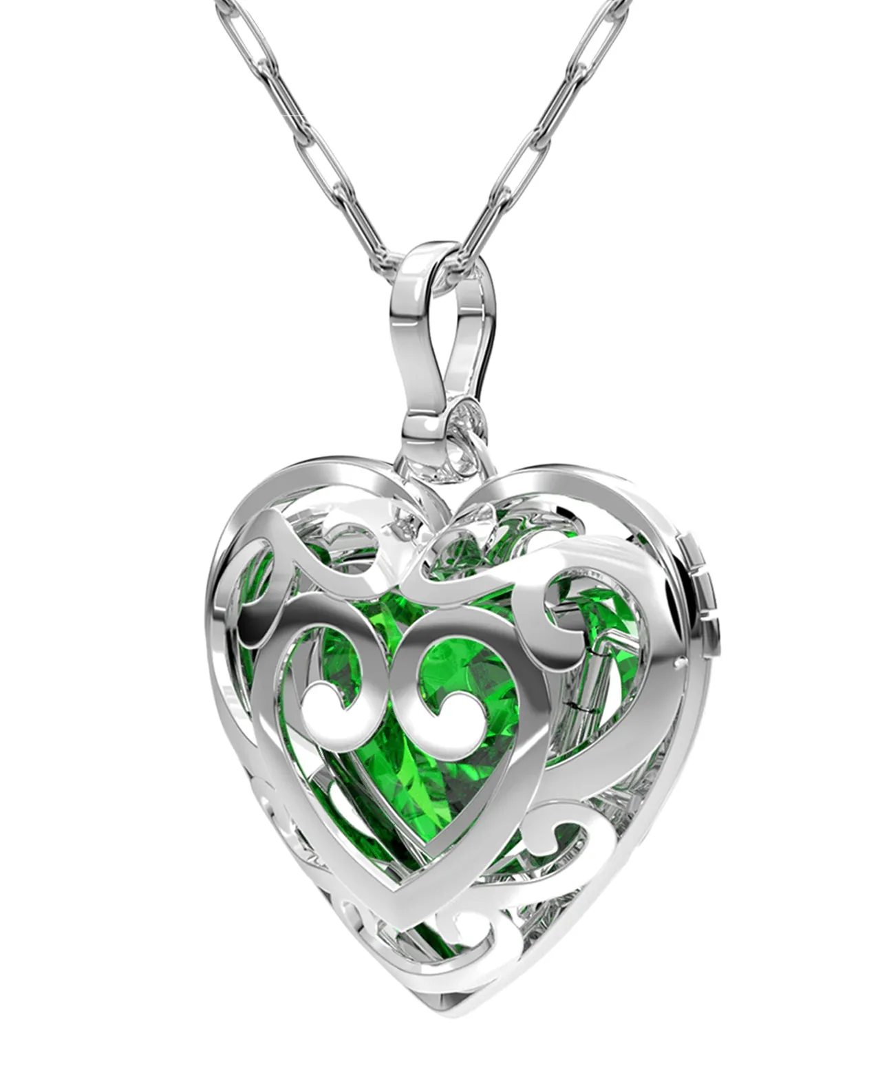 Large Ladies 925 Sterling Silver Polished Gemstone Heart Locket Pendant Necklace, 26mm