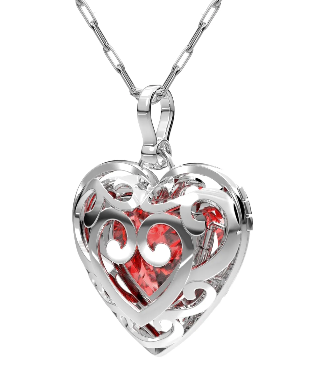Large Ladies 925 Sterling Silver Polished Gemstone Heart Locket Pendant Necklace, 26mm