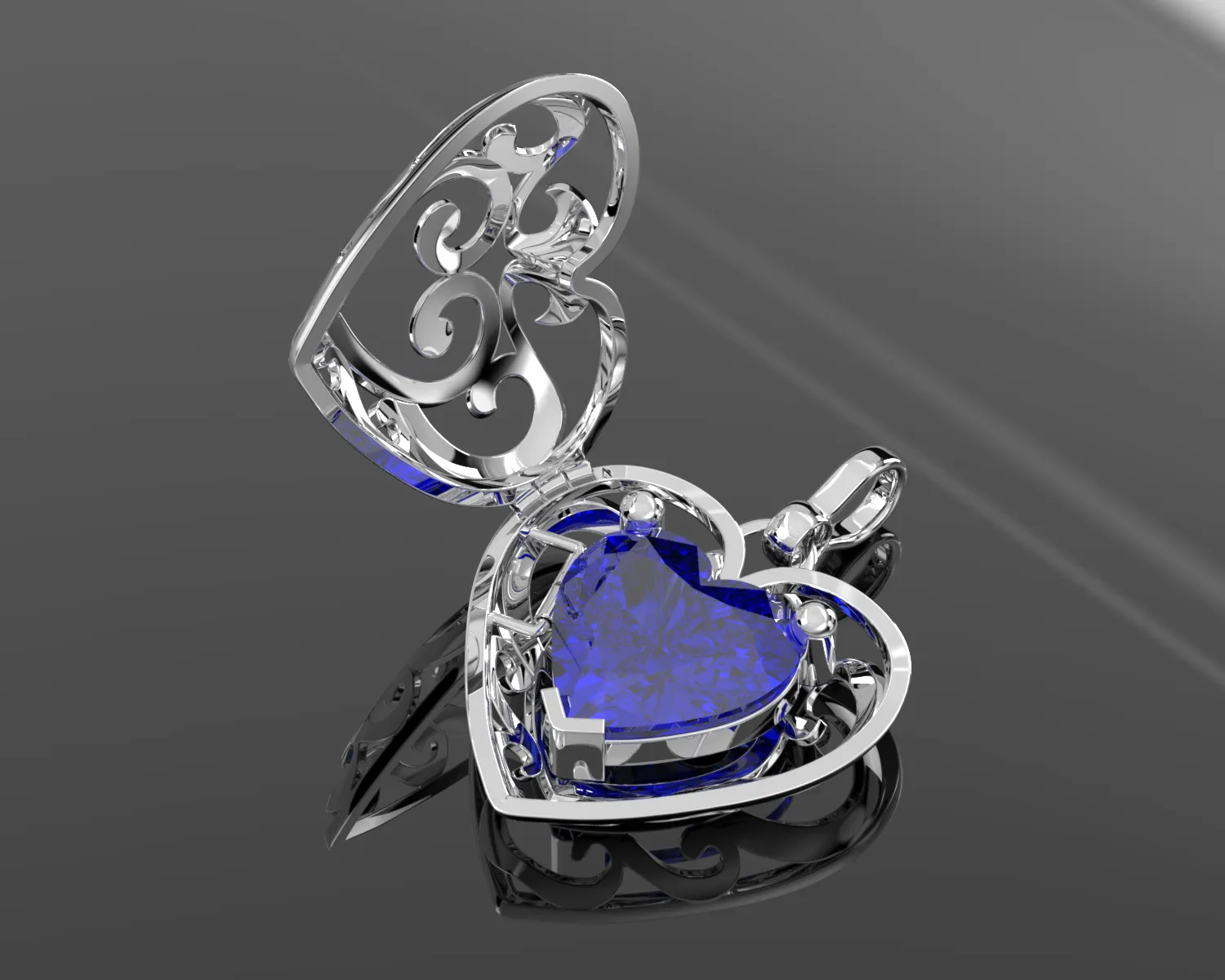 Large Ladies 925 Sterling Silver Polished Gemstone Heart Locket Pendant Necklace, 26mm