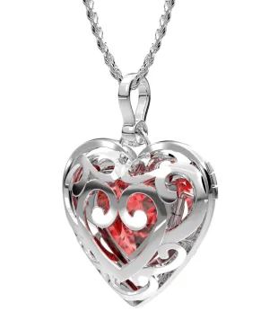 Large Ladies 925 Sterling Silver Polished Gemstone Heart Locket Pendant Necklace, 26mm