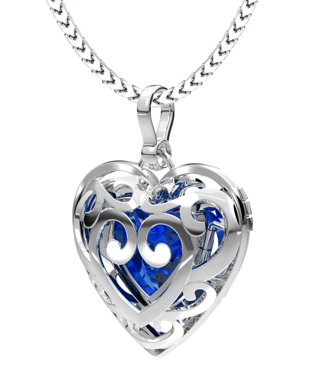 Large Ladies 925 Sterling Silver Polished Gemstone Heart Locket Pendant Necklace, 26mm