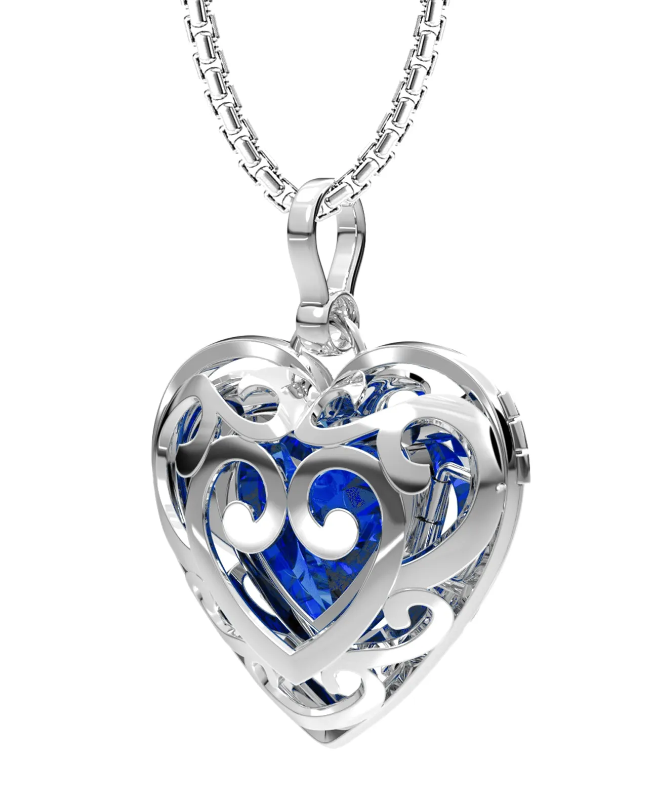 Large Ladies 925 Sterling Silver Polished Gemstone Heart Locket Pendant Necklace, 26mm