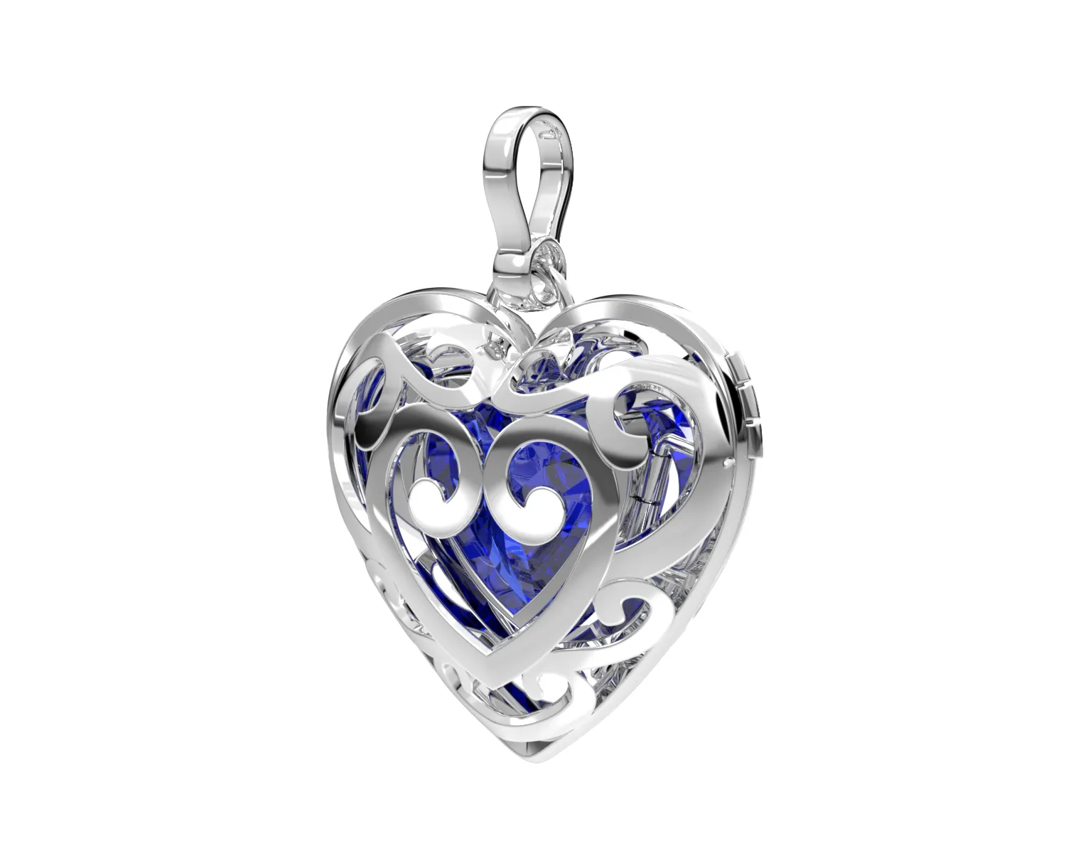 Large Ladies 925 Sterling Silver Polished Gemstone Heart Locket Pendant Necklace, 26mm