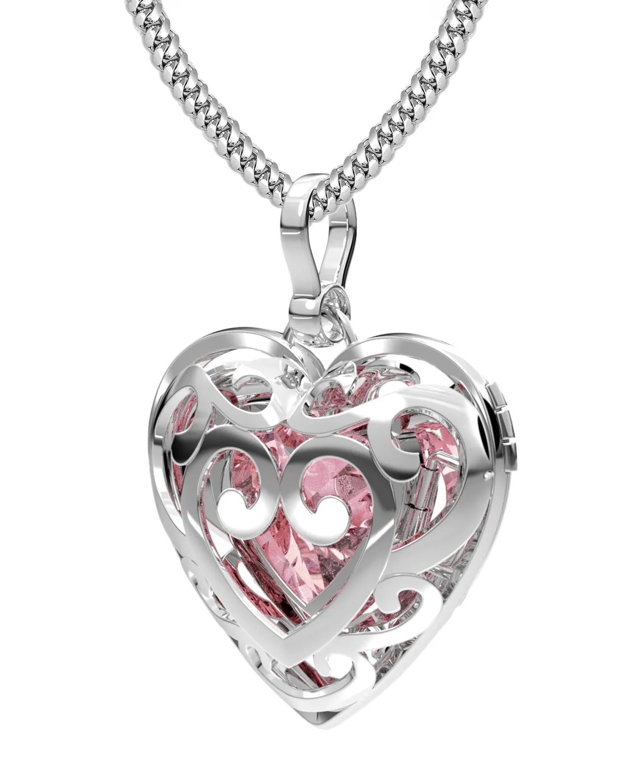 Large Ladies 925 Sterling Silver Polished Gemstone Heart Locket Pendant Necklace, 26mm
