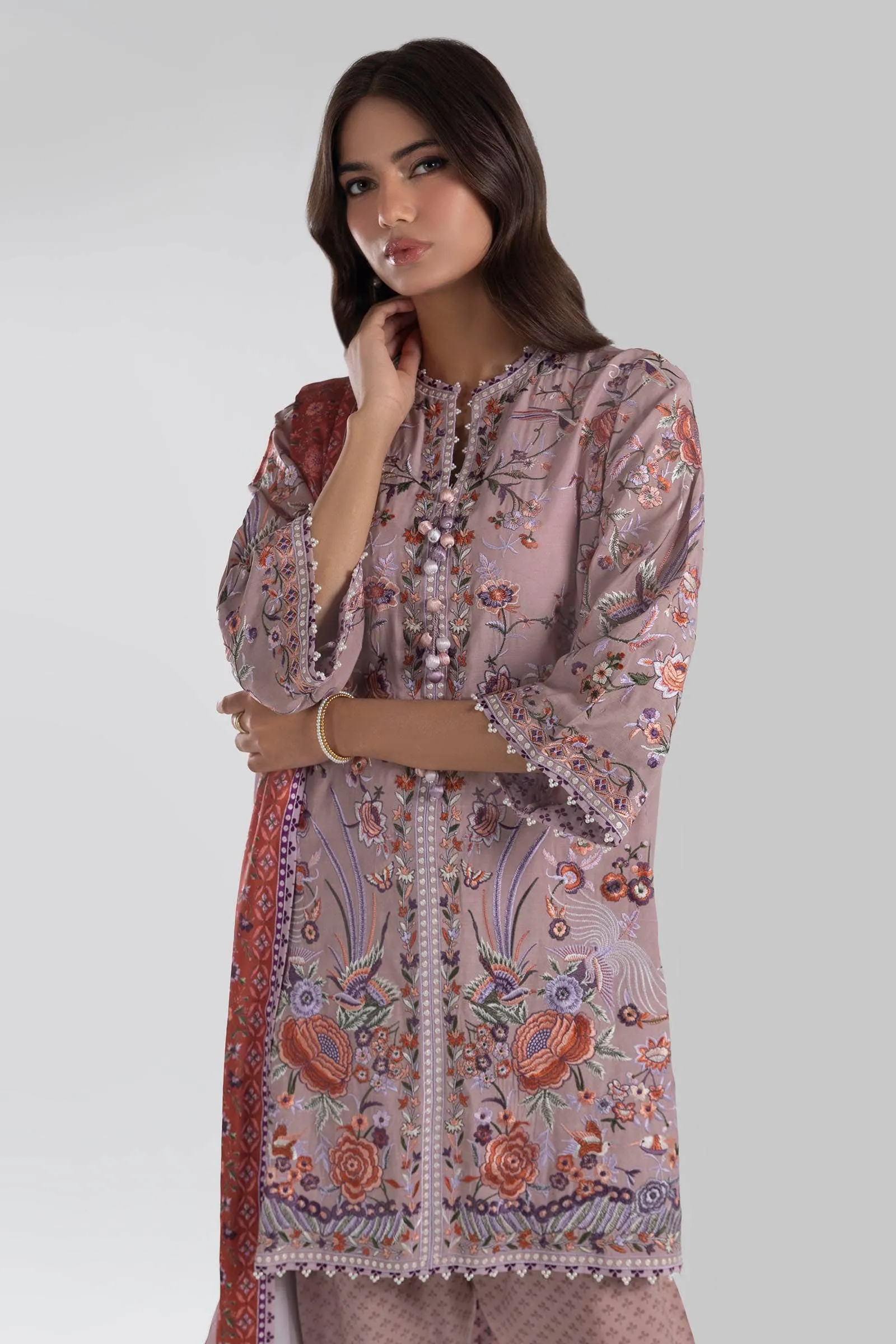 Light Purple Shade Luxury Pret Raw Silk Short Shirt Pakistani Salwar Suit