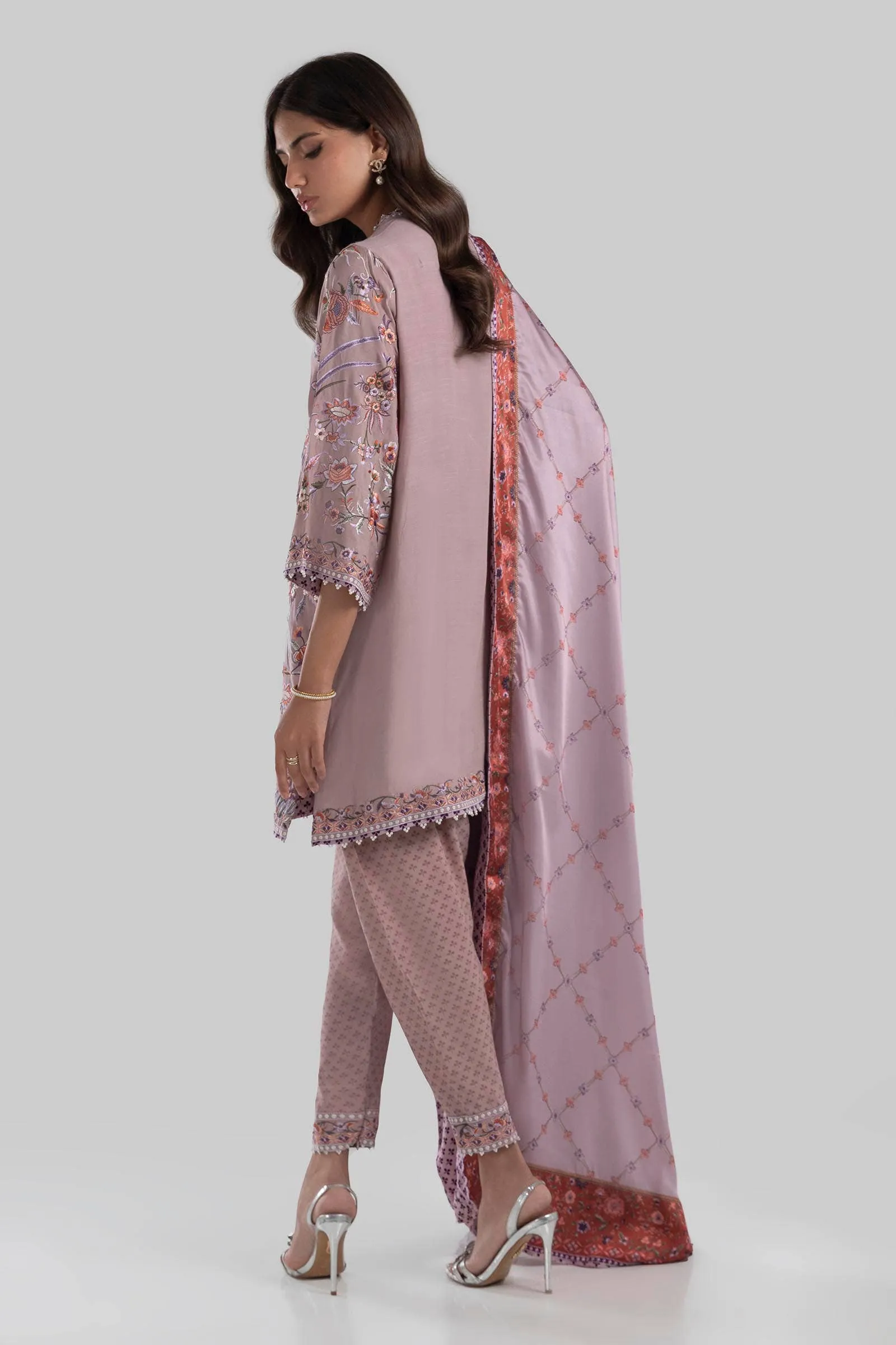 Light Purple Shade Luxury Pret Raw Silk Short Shirt Pakistani Salwar Suit