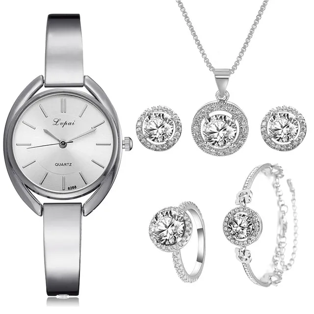 Luxury 6PCS Wristwatche Set Women Rose Gold Quartz Watch Jewelry