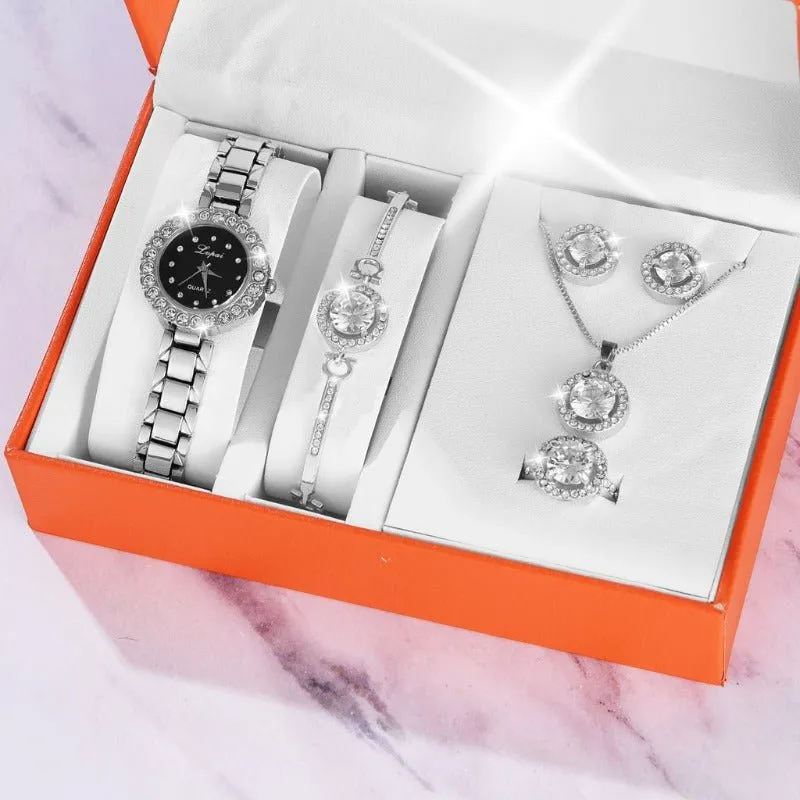 Luxury 6PCS Wristwatche Set Women Rose Gold Quartz Watch Jewelry