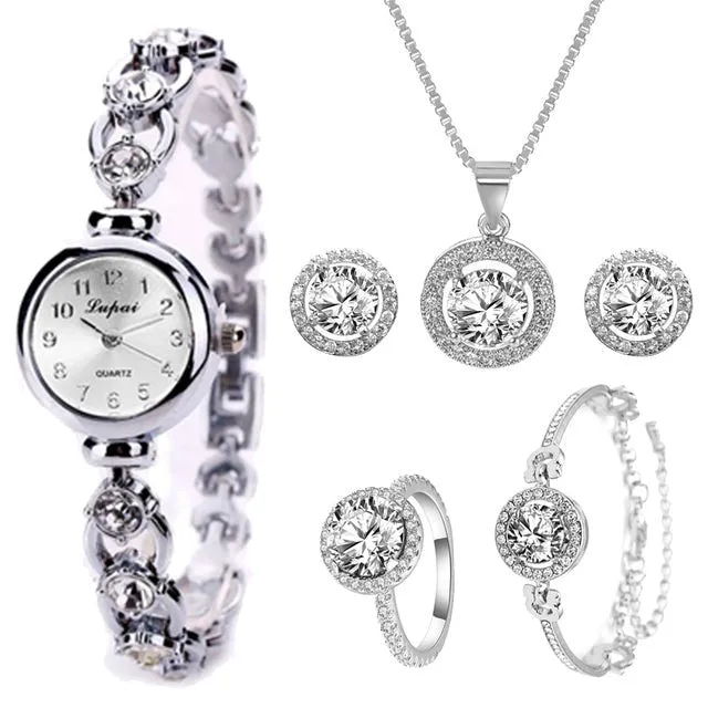 Luxury 6PCS Wristwatche Set Women Rose Gold Quartz Watch Jewelry