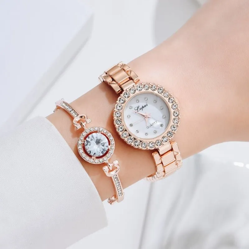 Luxury 6PCS Wristwatche Set Women Rose Gold Quartz Watch Jewelry