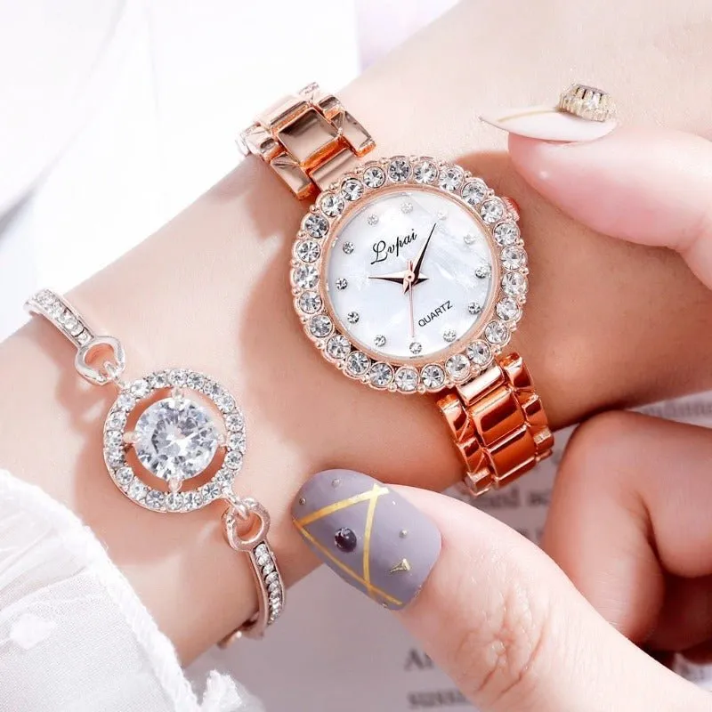 Luxury 6PCS Wristwatche Set Women Rose Gold Quartz Watch Jewelry