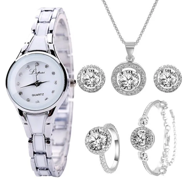 Luxury 6PCS Wristwatche Set Women Rose Gold Quartz Watch Jewelry