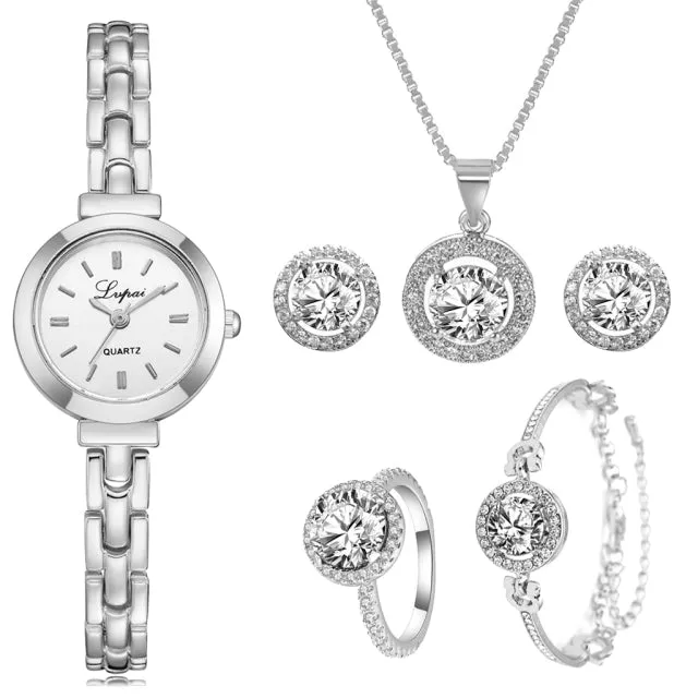 Luxury 6PCS Wristwatche Set Women Rose Gold Quartz Watch Jewelry