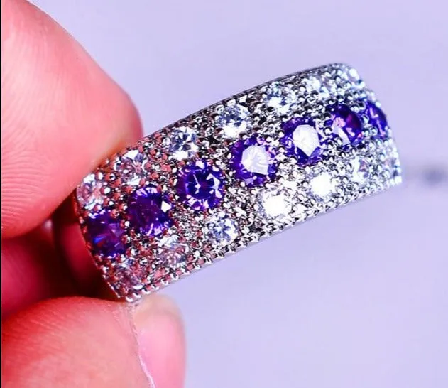 Luxury Blue Sapphire Gemstone Ring Silver Wedding Engagement Jewelry