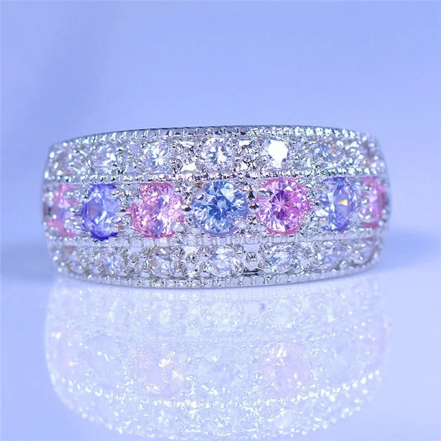 Luxury Blue Sapphire Gemstone Ring Silver Wedding Engagement Jewelry
