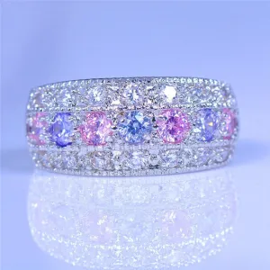 Luxury Blue Sapphire Gemstone Ring Silver Wedding Engagement Jewelry