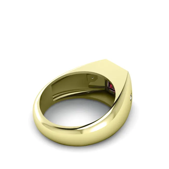 Luxury Men's Band 10K Yellow Gold 2.40ct Ruby and Genuine Diamonds Ring Gift for Husband