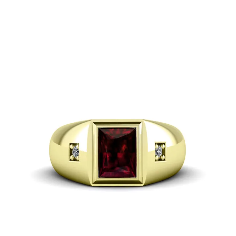 Luxury Men's Band 10K Yellow Gold 2.40ct Ruby and Genuine Diamonds Ring Gift for Husband