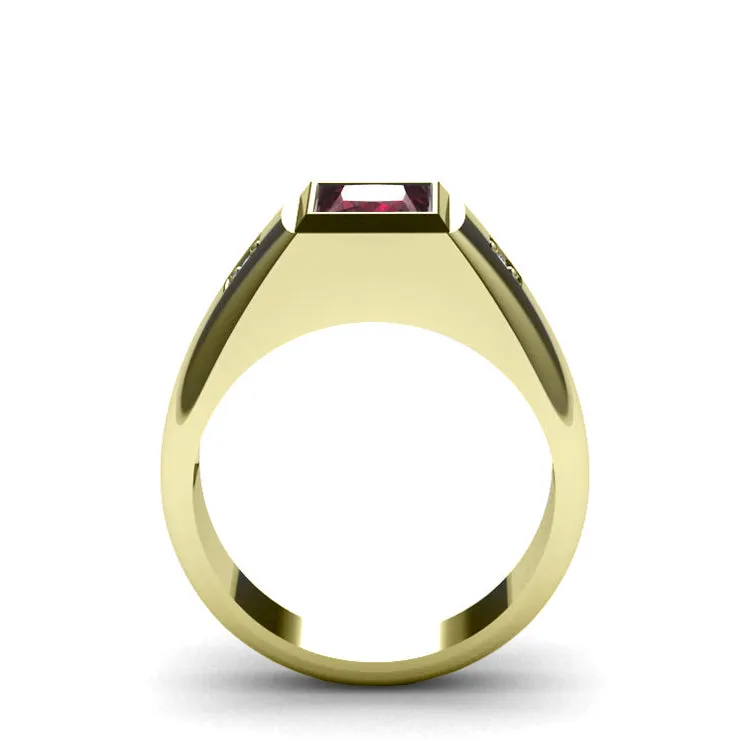 Luxury Men's Band 10K Yellow Gold 2.40ct Ruby and Genuine Diamonds Ring Gift for Husband