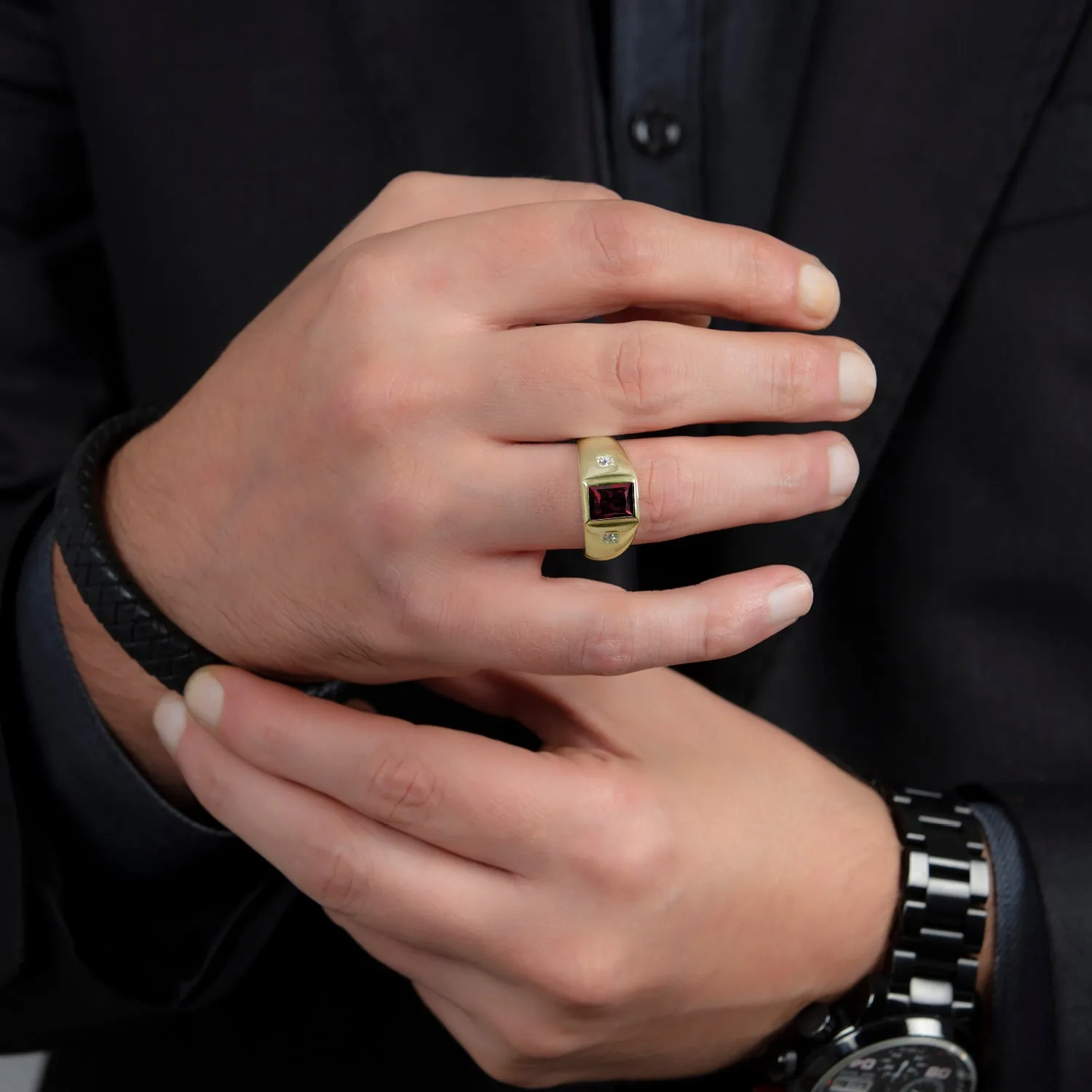 Luxury Men's Band 10K Yellow Gold 2.40ct Ruby and Genuine Diamonds Ring Gift for Husband