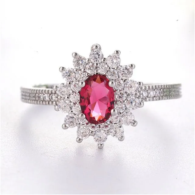Luxury Red Ruby Gemstone Ring Women Silver Anniverssary Jewelry
