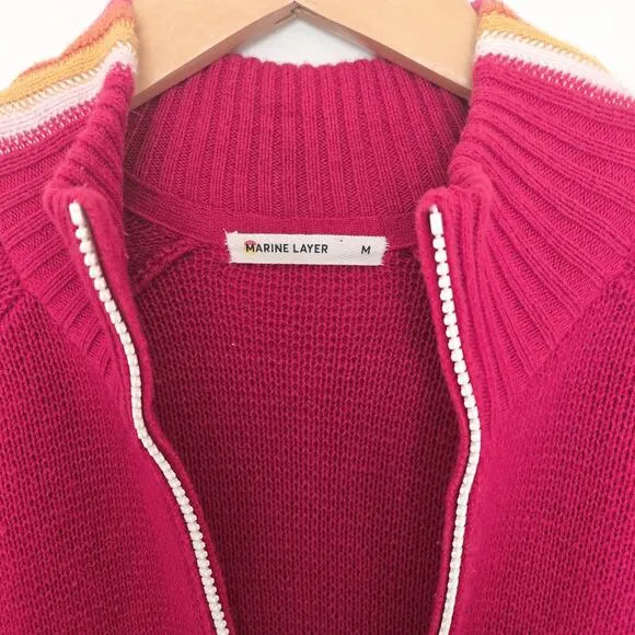 Marine Layer X Lost &amp; Found Snowbird Stripe Sleeve Quarter Zip Sweater Size M