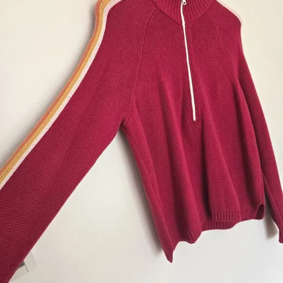Marine Layer X Lost &amp; Found Snowbird Stripe Sleeve Quarter Zip Sweater Size M