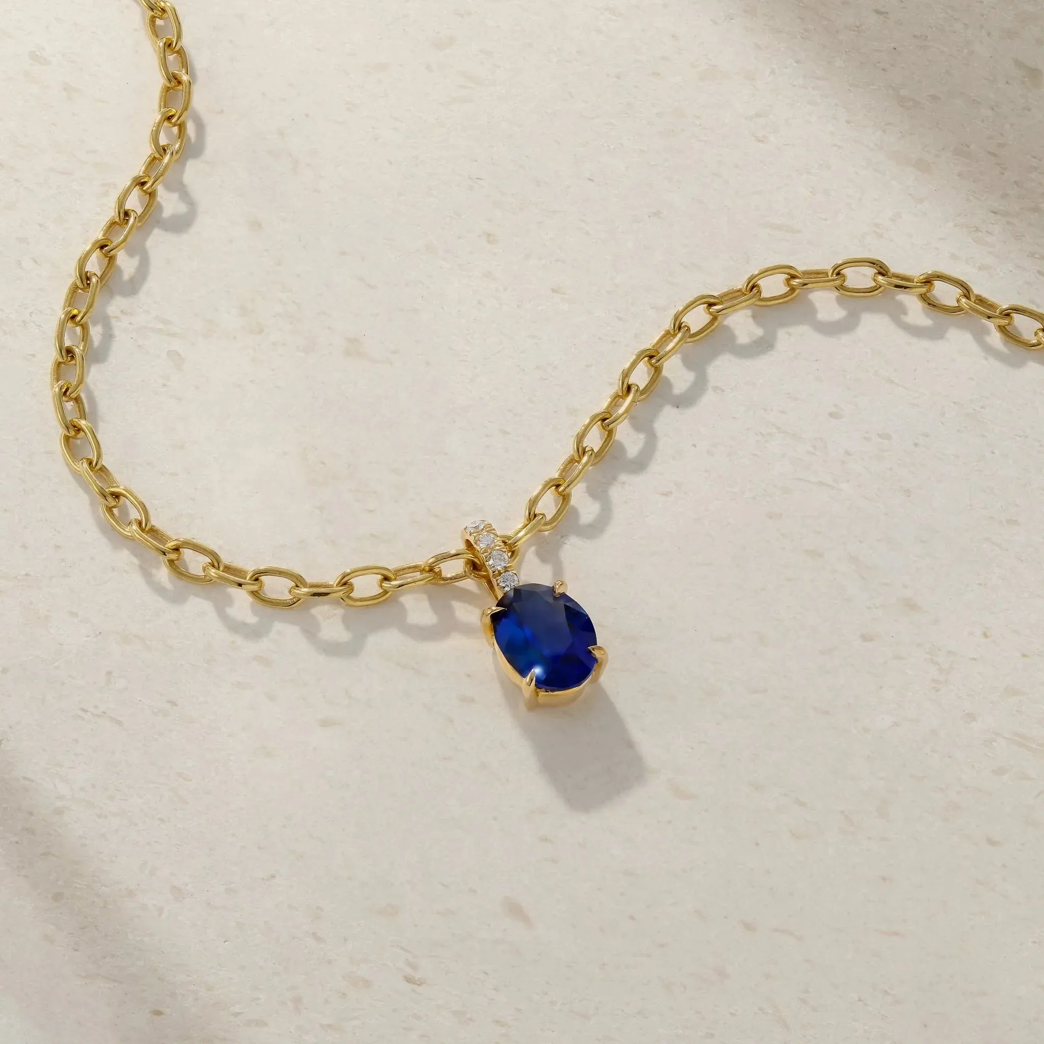 Mark Henry 18k Yellow Gold Oval Blue Sapphire and Diamond Necklace - 1.77ct