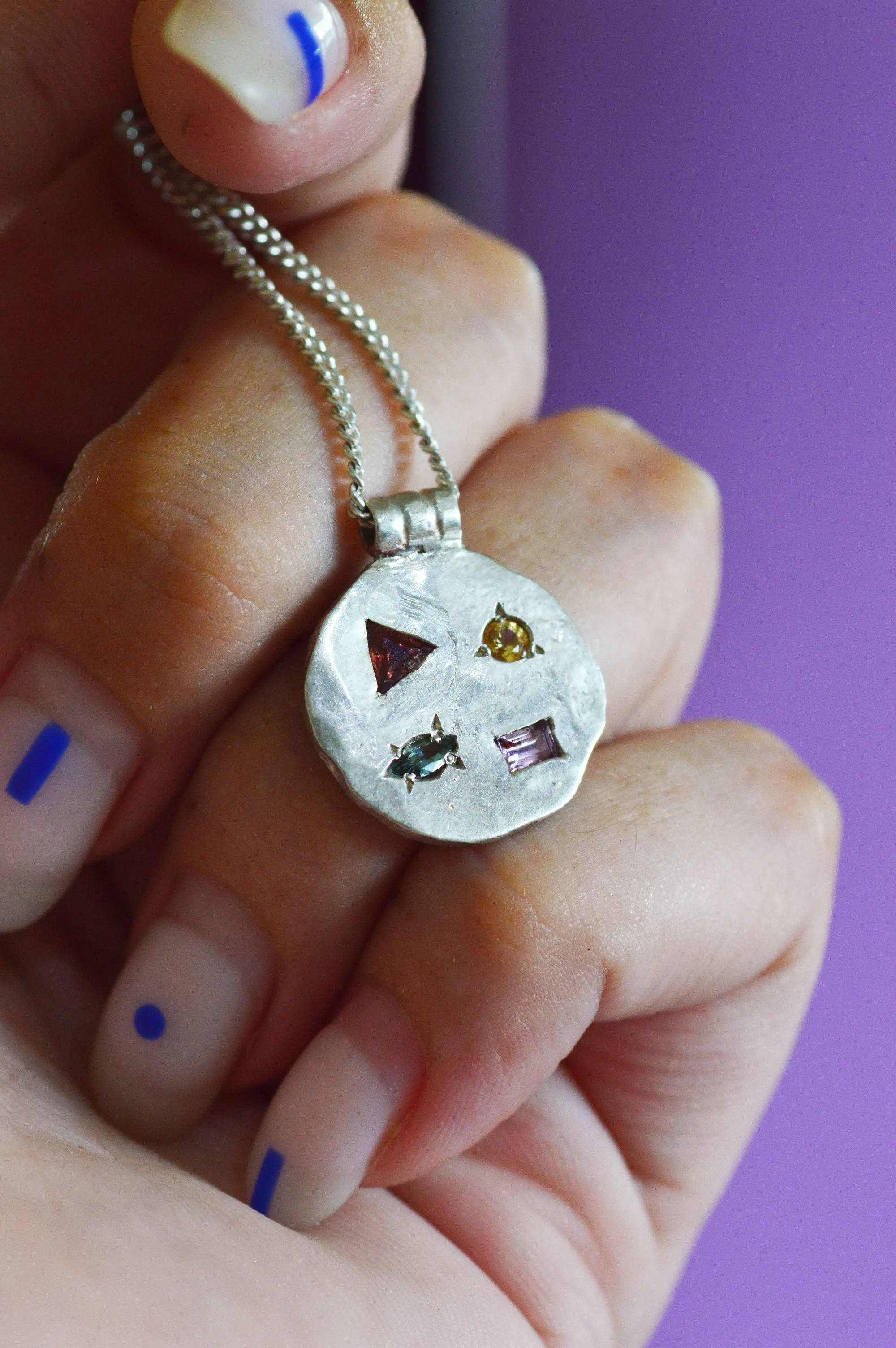 Marlee Garnet, Beryl, Spinel & Sapphire Silver Necklace 730-2