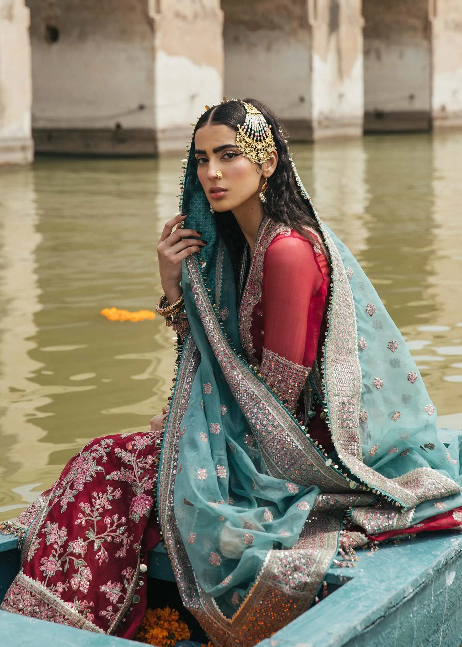 Maroon Pakistani Wedding Dress in Kameez Trouser Style