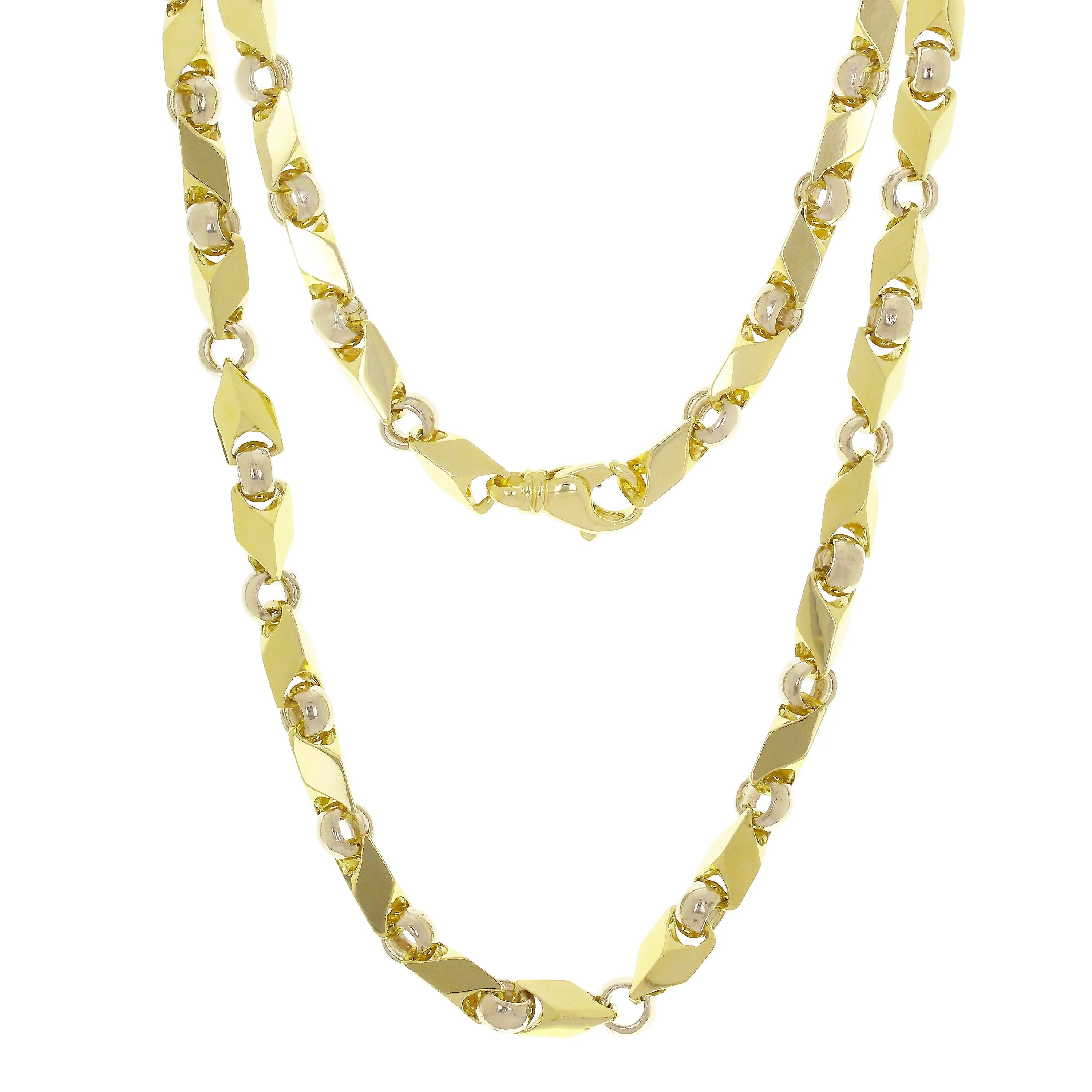 Men's 14k Two Tone Gold Handmade Fashion Link Necklace 24" 7mm 87.6 grams
