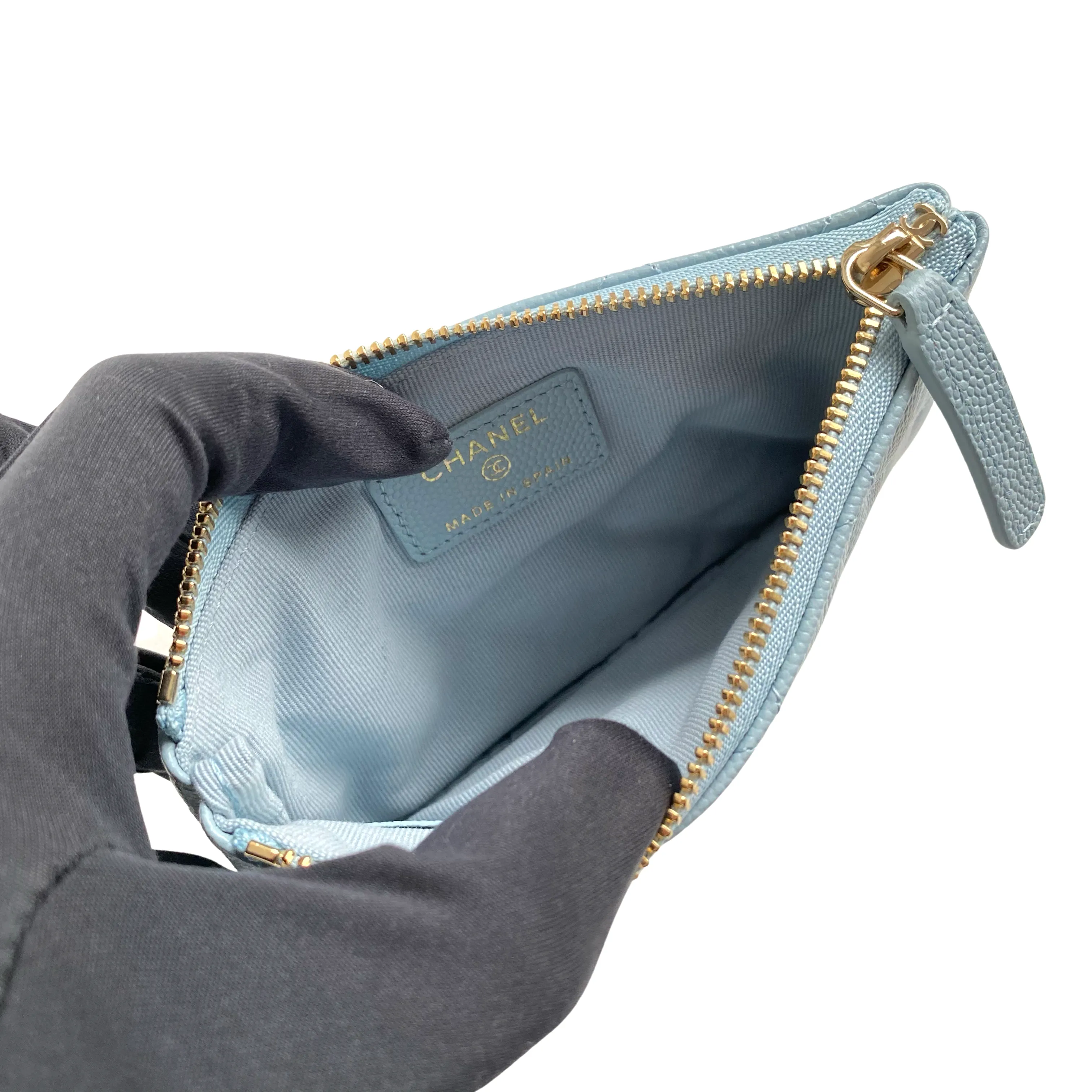 Mini O Case Pouch in 22P Light Blue Caviar