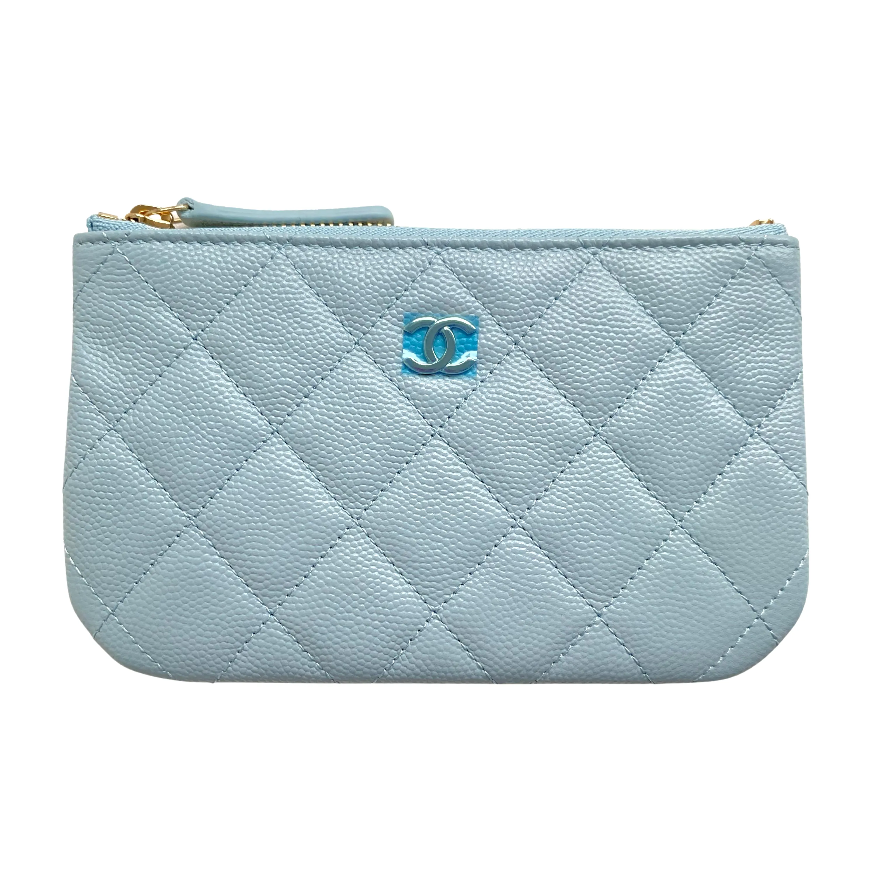 Mini O Case Pouch in 22P Light Blue Caviar