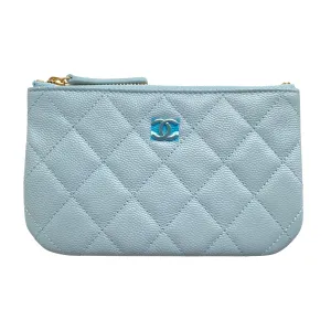 Mini O Case Pouch in 22P Light Blue Caviar