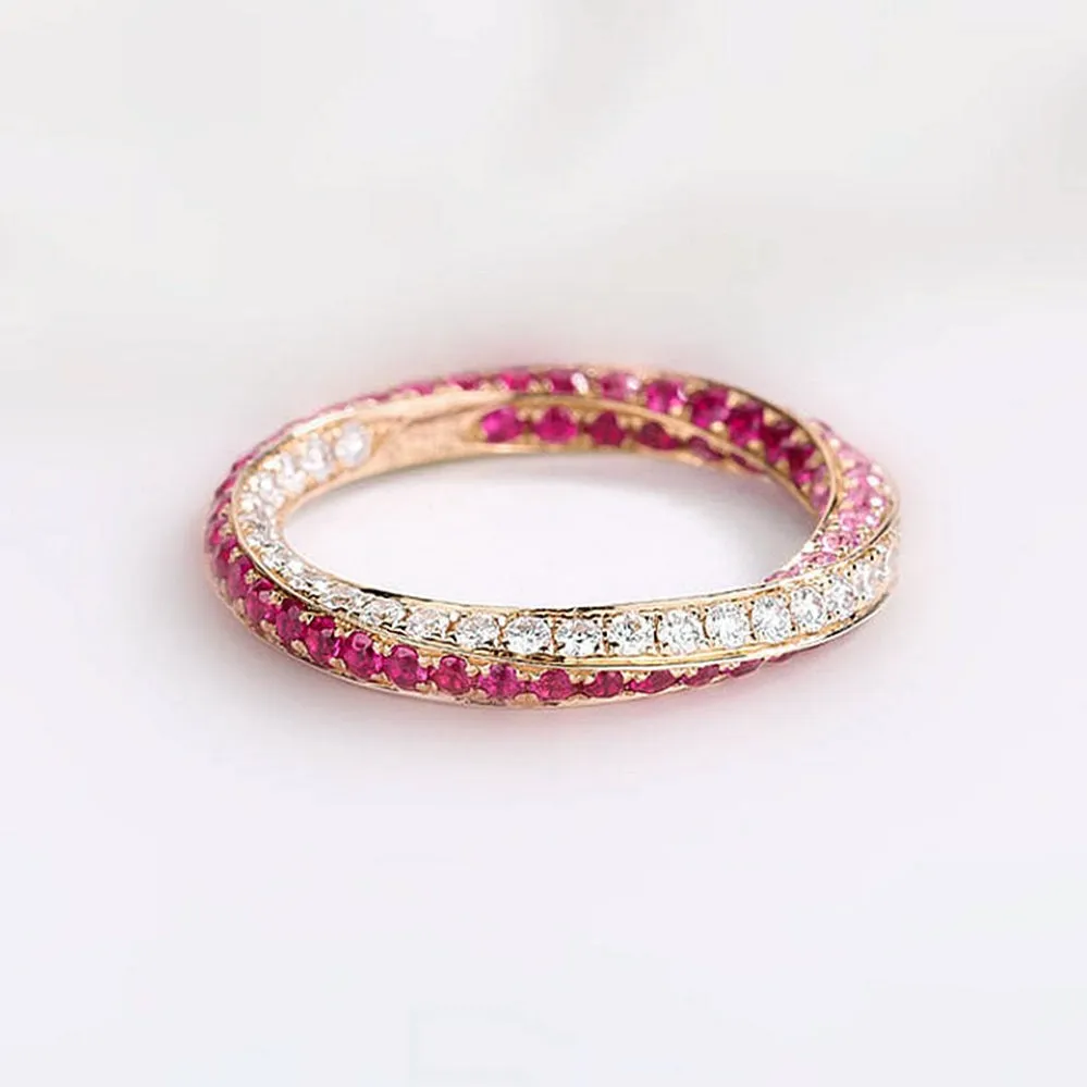 Mobius Diamond Ruby Pink Sapphire Ring