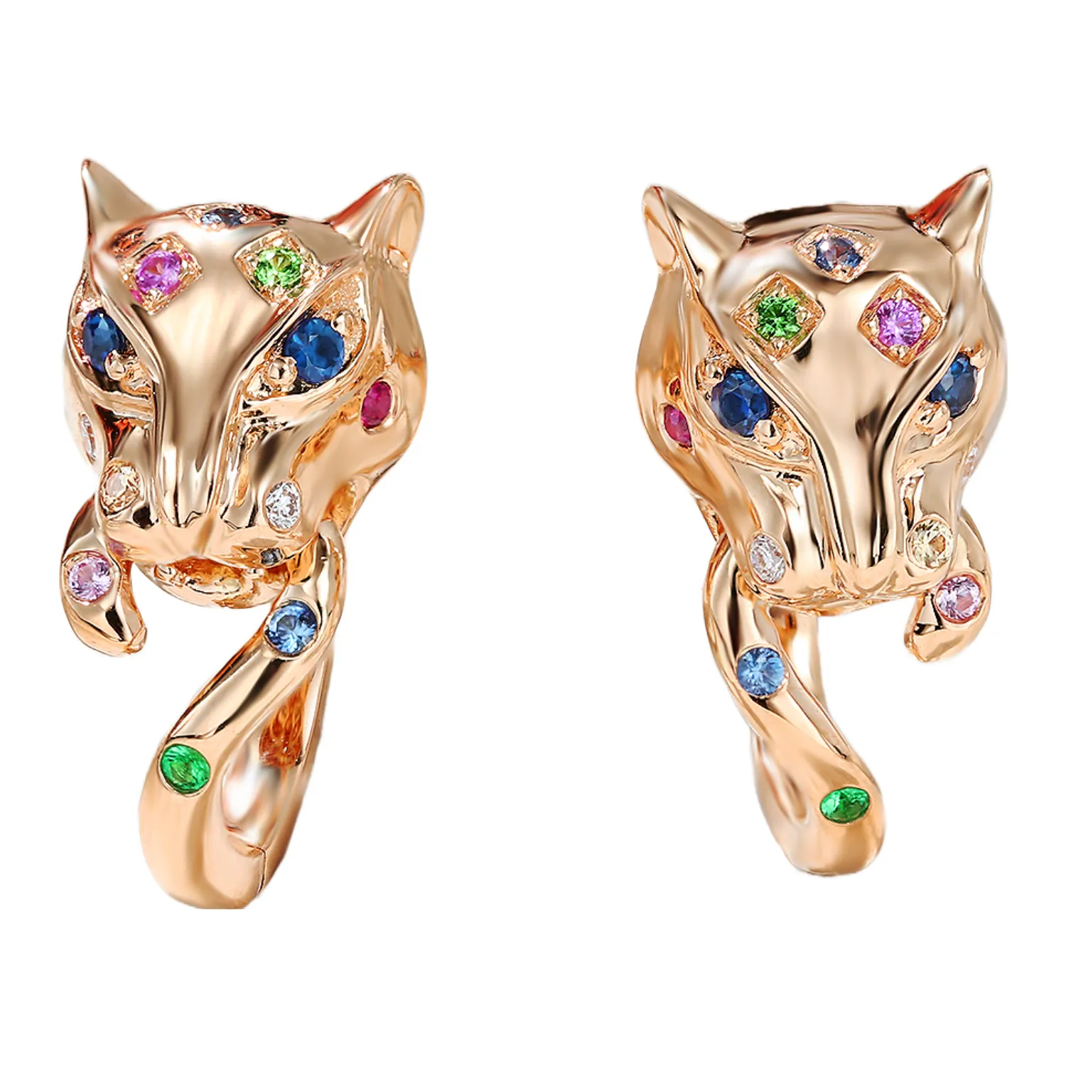 Multi-Gems and Diamond Panther Huggie Hoop Earrings