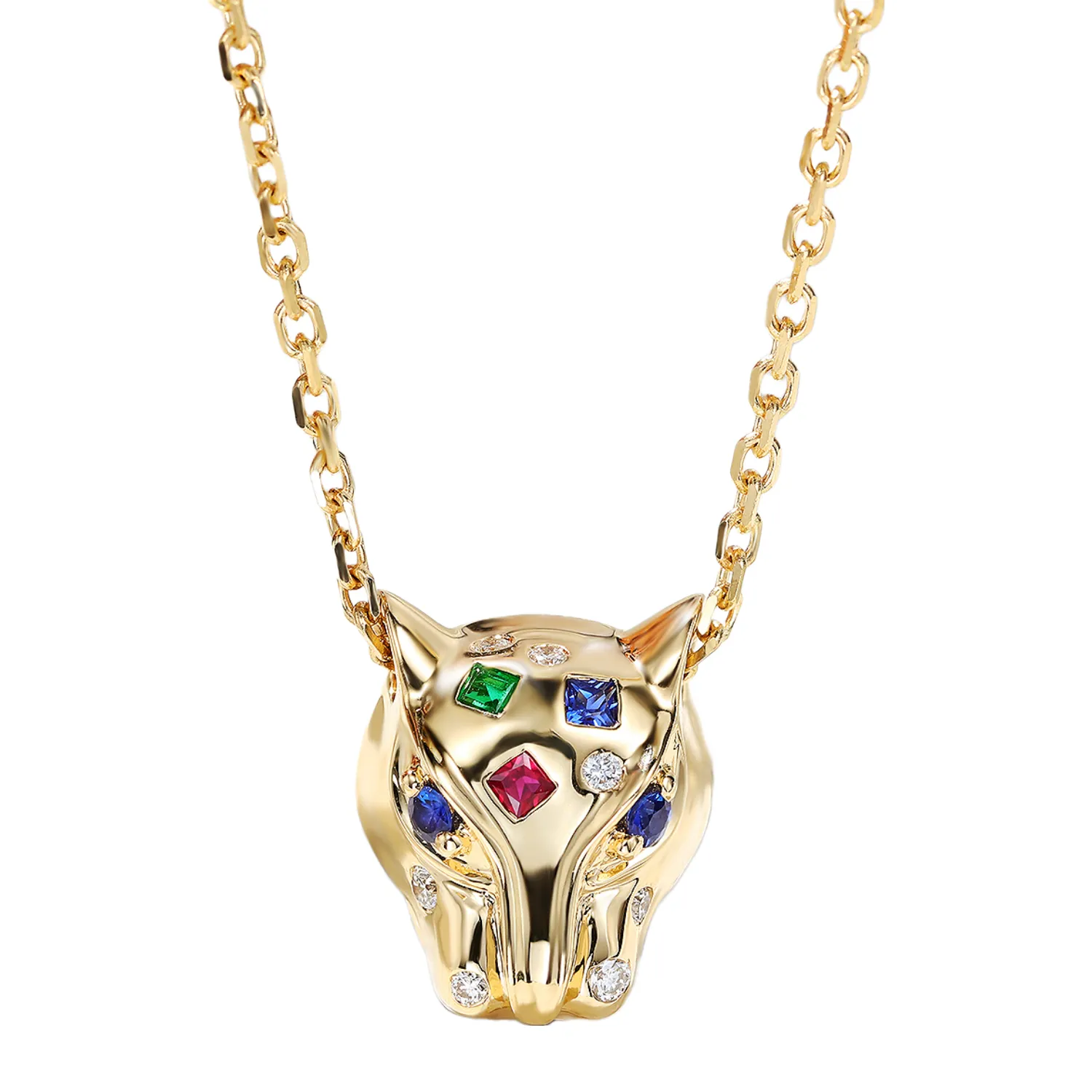 Multi-Gems and Diamond Panther Pendant Necklace