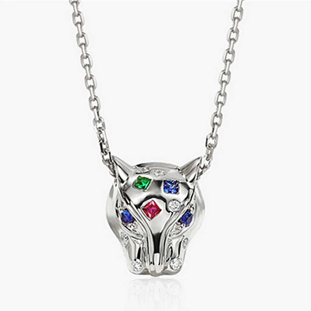 Multi-Gems and Diamond Panther Pendant Necklace