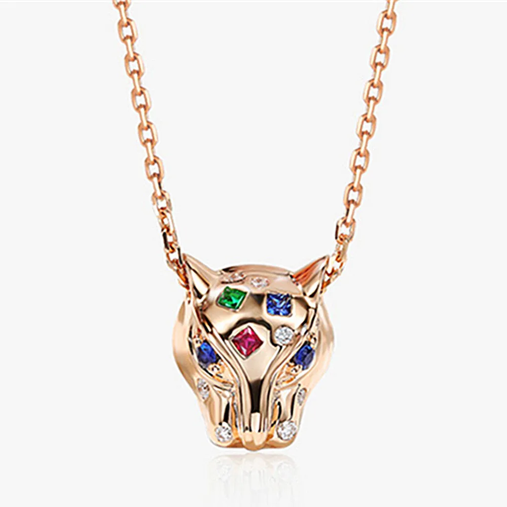 Multi-Gems and Diamond Panther Pendant Necklace