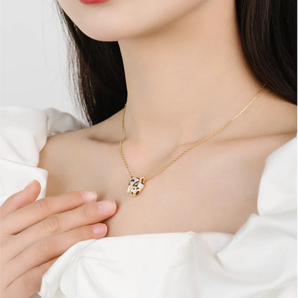 Multi-Gems and Diamond Panther Pendant Necklace