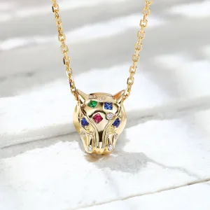Multi-Gems and Diamond Panther Pendant Necklace