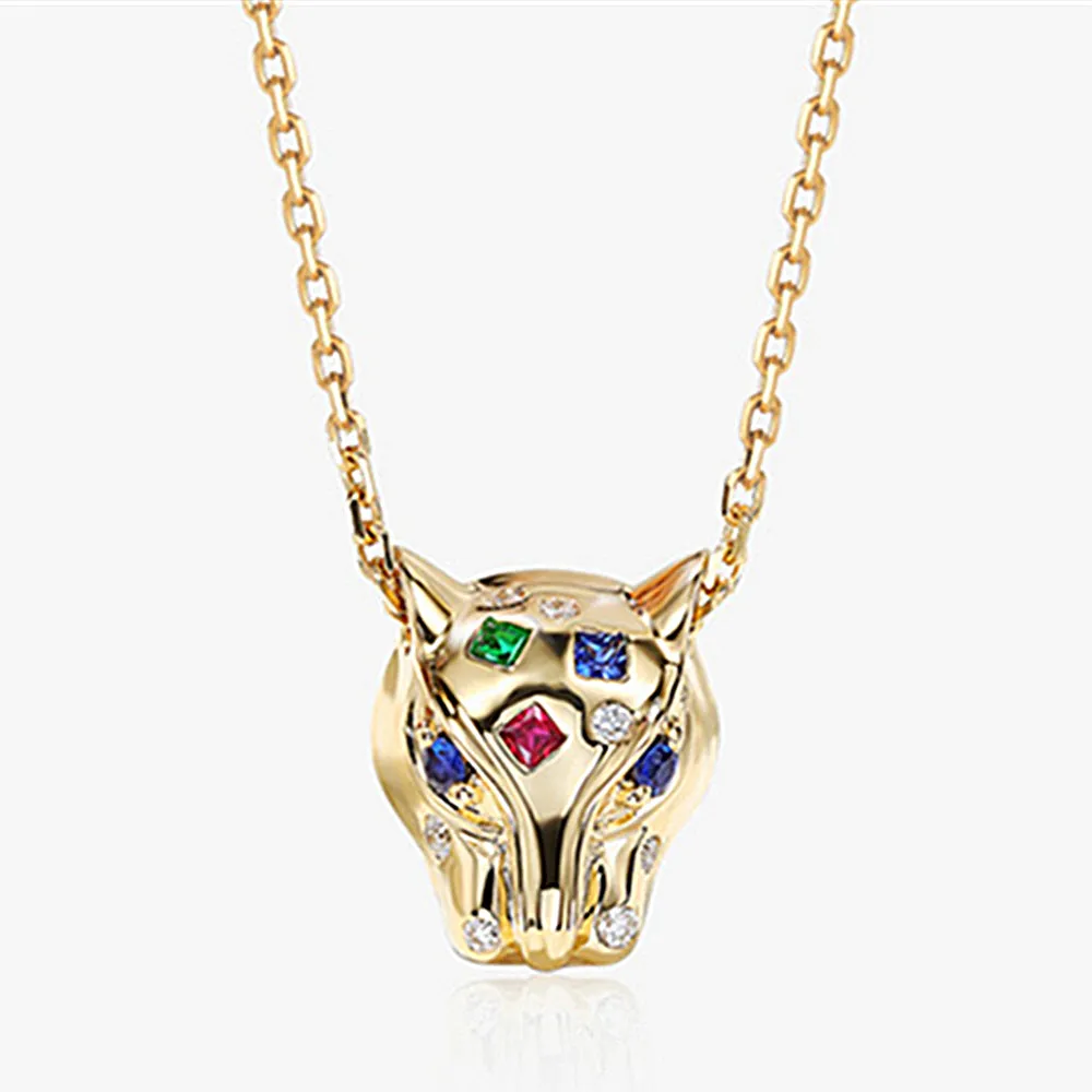 Multi-Gems and Diamond Panther Pendant Necklace
