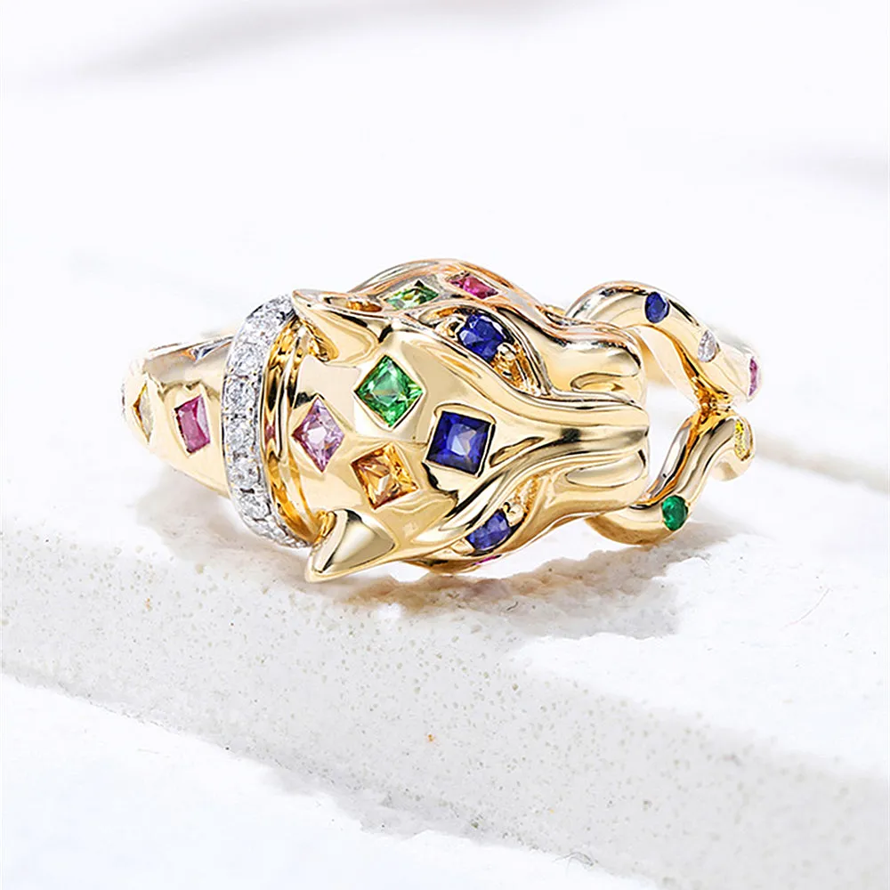 Multi-Gems and Diamond Panther Ring