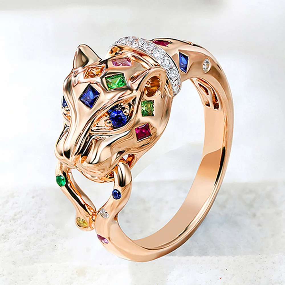 Multi-Gems and Diamond Panther Ring