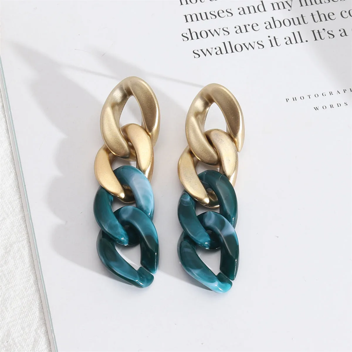 Navy Resin & 18K Gold-Plated Chain Drop Earrings