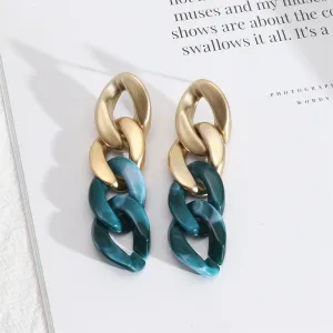 Navy Resin & 18K Gold-Plated Chain Drop Earrings