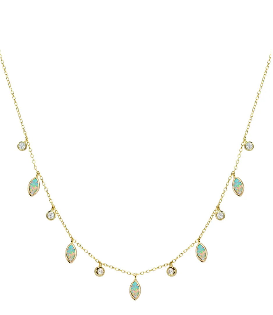Opal Leaf and Dew Drop Necklace (Available in 3 Colors)